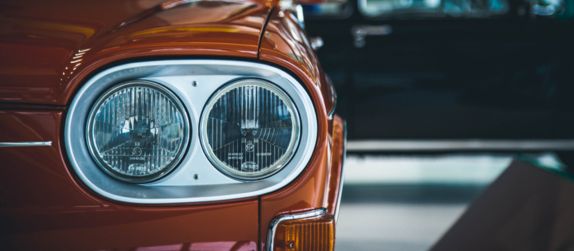 a headlight of a vintage car