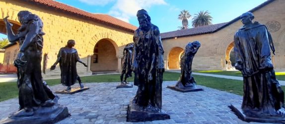 historical sculptures in a courtyard at the stanford museum